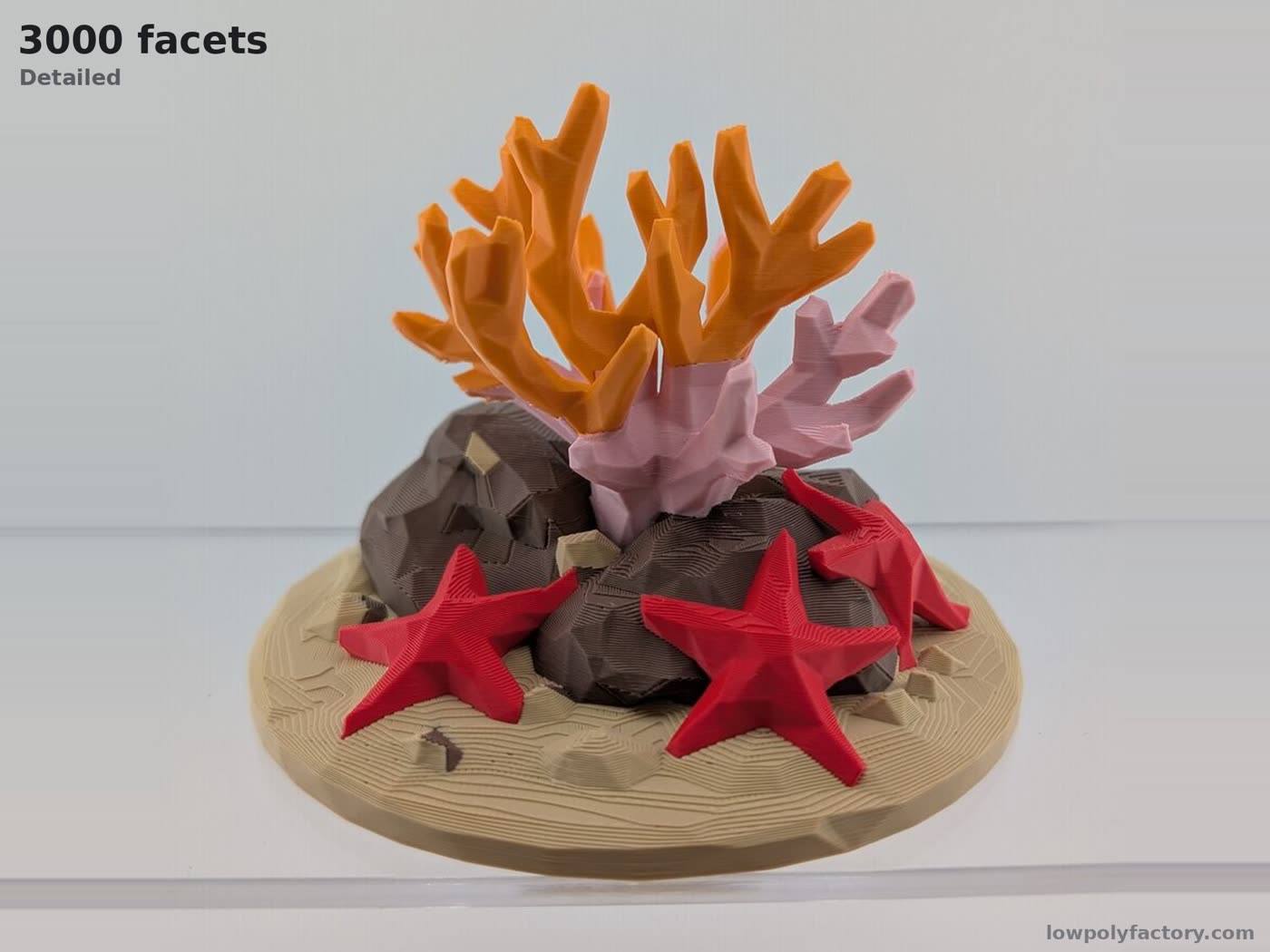 Coral reef low-poly at 3000 facets, 3D-printed